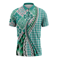 Aloha Vintage Palaka Floral Hawaiian Quilt Zipper Polo Shirt Polu Motif - Polynesian Pride