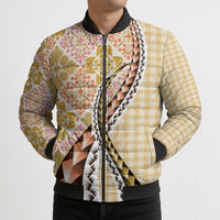 Aloha Vintage Palaka Floral Hawaiian Quilt Bomber Puffer Jacket Melemele Motif - Polynesian Pride