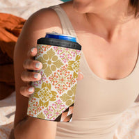Aloha Vintage Palaka Floral Hawaiian Quilt 4 in 1 Can Cooler Tumbler Melemele Motif - Polynesian Pride