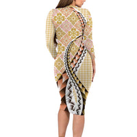 Aloha Vintage Palaka Floral Hawaiian Quilt Family Matching Long Sleeve Bodycon Dress and Hawaiian Shirt Melemele Motif - Polynesian Pride