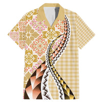 Aloha Vintage Palaka Floral Hawaiian Quilt Family Matching Mermaid Dress and Hawaiian Shirt Melemele Motif - Polynesian Pride