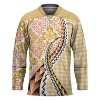 Aloha Vintage Palaka Floral Hawaiian Quilt Hockey Jersey Melemele Motif LT9 Unisex Yellow - Polynesian Pride