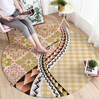 Aloha Vintage Palaka Floral Hawaiian Quilt Round Carpet Melemele Motif LT9 - Polynesian Pride