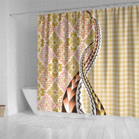 Aloha Vintage Palaka Floral Hawaiian Quilt Shower Curtain Melemele Motif - Polynesian Pride