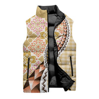 Aloha Vintage Palaka Floral Hawaiian Quilt Sleeveless Puffer Jacket Melemele Motif - Polynesian Pride
