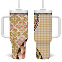 Aloha Vintage Palaka Floral Hawaiian Quilt Tumbler With Handle Melemele Motif LT9 One Size: 40 oz Yellow - Polynesian Pride