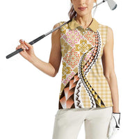 Aloha Vintage Palaka Floral Hawaiian Quilt Women Sleeveless Polo Shirt Melemele Motif - Polynesian Pride