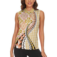 Aloha Vintage Palaka Floral Hawaiian Quilt Women Sleeveless Polo Shirt Melemele Motif - Polynesian Pride