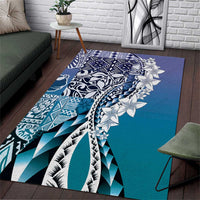 Aloha Vintage Plumeria Hawaiian Tapa Pattern Area Rug Blue Hawaiian Tapa Pattern - Polynesian Pride