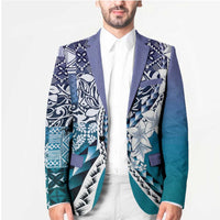 Aloha Vintage Plumeria Hawaiian Tapa Pattern Blazer Blue Hawaiian Tapa Pattern - Polynesian Pride