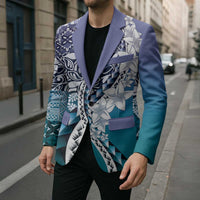 Aloha Vintage Plumeria Hawaiian Tapa Pattern Blazer Blue Hawaiian Tapa Pattern - Polynesian Pride