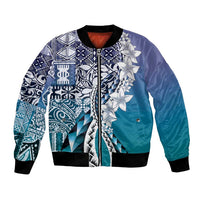 Aloha Vintage Plumeria Hawaiian Tapa Pattern Bomber Jacket Blue Hawaiian Tapa Pattern - Polynesian Pride