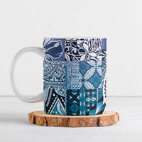 Aloha Vintage Plumeria Hawaiian Tapa Pattern Ceramic Mug Blue Hawaiian Tapa Pattern - Polynesian Pride
