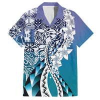 Aloha Vintage Plumeria Hawaiian Tapa Pattern Family Matching Short Sleeve Bodycon Dress and Hawaiian Shirt Blue Hawaiian Tapa Pattern - Polynesian Pride
