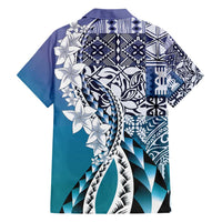 Aloha Vintage Plumeria Hawaiian Tapa Pattern Family Matching Short Sleeve Bodycon Dress and Hawaiian Shirt Blue Hawaiian Tapa Pattern - Polynesian Pride