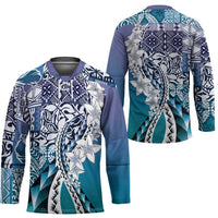 Aloha Vintage Plumeria Hawaiian Tapa Pattern Hockey Jersey Blue Hawaiian Tapa Pattern - Polynesian Pride