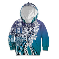 Aloha Vintage Plumeria Hawaiian Tapa Pattern Kid Hoodie Blue Hawaiian Tapa Pattern - Polynesian Pride