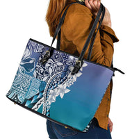 Aloha Vintage Plumeria Hawaiian Tapa Pattern Leather Tote Bag Blue Hawaiian Tapa Pattern - Polynesian Pride