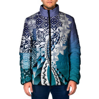 Aloha Vintage Plumeria Hawaiian Tapa Pattern Padded Jacket Blue Hawaiian Tapa Pattern - Polynesian Pride