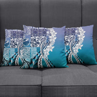 Aloha Vintage Plumeria Hawaiian Tapa Pattern Pillow Cover Blue Hawaiian Tapa Pattern - Polynesian Pride