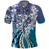 Aloha Vintage Plumeria Hawaiian Tapa Pattern Polo Shirt Blue Hawaiian Tapa Pattern - Polynesian Pride