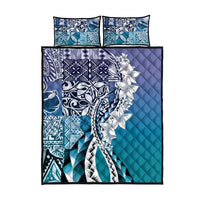 Aloha Vintage Plumeria Hawaiian Tapa Pattern Quilt Bed Set Blue Hawaiian Tapa Pattern - Polynesian Pride