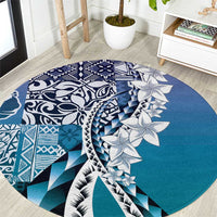 Aloha Vintage Plumeria Hawaiian Tapa Pattern Round Carpet Blue Hawaiian Tapa Pattern - Polynesian Pride