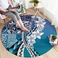 Aloha Vintage Plumeria Hawaiian Tapa Pattern Round Carpet Blue Hawaiian Tapa Pattern - Polynesian Pride
