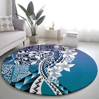 Aloha Vintage Plumeria Hawaiian Tapa Pattern Round Carpet Blue Hawaiian Tapa Pattern - Polynesian Pride