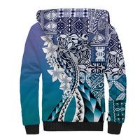 Aloha Vintage Plumeria Hawaiian Tapa Pattern Sherpa Hoodie Blue Hawaiian Tapa Pattern - Polynesian Pride