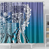 Aloha Vintage Plumeria Hawaiian Tapa Pattern Shower Curtain Blue Hawaiian Tapa Pattern - Polynesian Pride