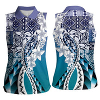 Aloha Vintage Plumeria Hawaiian Tapa Pattern Women Sleeveless Polo Shirt Blue Hawaiian Tapa Pattern - Polynesian Pride