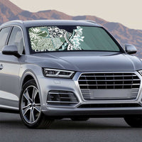 Aloha Vintage Plumeria Hawaiian Tapa Pattern Auto Sun Shade Dark Turquoise Hawaiian Tapa Pattern - Polynesian Pride