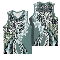 Aloha Vintage Plumeria Hawaiian Tapa Pattern Basketball Jersey Dark Turquoise Hawaiian Tapa Pattern - Polynesian Pride
