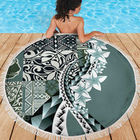 Aloha Vintage Plumeria Hawaiian Tapa Pattern Beach Blanket Dark Turquoise Hawaiian Tapa Pattern - Polynesian Pride