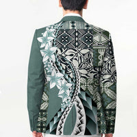 Aloha Vintage Plumeria Hawaiian Tapa Pattern Blazer Dark Turquoise Hawaiian Tapa Pattern - Polynesian Pride