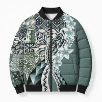 Aloha Vintage Plumeria Hawaiian Tapa Pattern Bomber Puffer Jacket Dark Turquoise Hawaiian Tapa Pattern - Polynesian Pride
