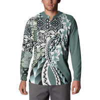 Aloha Vintage Plumeria Hawaiian Tapa Pattern Button Sweatshirt Dark Turquoise Hawaiian Tapa Pattern - Polynesian Pride