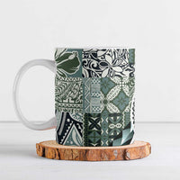 Aloha Vintage Plumeria Hawaiian Tapa Pattern Ceramic Mug Dark Turquoise Hawaiian Tapa Pattern - Polynesian Pride