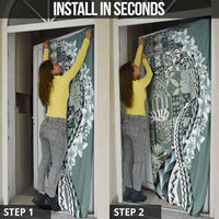 Aloha Vintage Plumeria Hawaiian Tapa Pattern Door Cover Dark Turquoise Hawaiian Tapa Pattern - Polynesian Pride