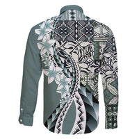 Aloha Vintage Plumeria Hawaiian Tapa Pattern Family Matching Long Sleeve Bodycon Dress and Hawaiian Shirt Dark Turquoise Hawaiian Tapa Pattern - Polynesian Pride