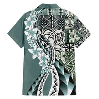 Aloha Vintage Plumeria Hawaiian Tapa Pattern Family Matching Off Shoulder Maxi Dress and Hawaiian Shirt Dark Turquoise Hawaiian Tapa Pattern - Polynesian Pride
