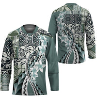 Aloha Vintage Plumeria Hawaiian Tapa Pattern Hockey Jersey Dark Turquoise Hawaiian Tapa Pattern - Polynesian Pride