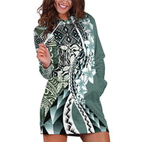 Aloha Vintage Plumeria Hawaiian Tapa Pattern Hoodie Dress Dark Turquoise Hawaiian Tapa Pattern - Polynesian Pride