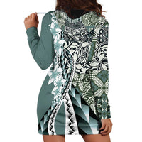 Aloha Vintage Plumeria Hawaiian Tapa Pattern Hoodie Dress Dark Turquoise Hawaiian Tapa Pattern - Polynesian Pride