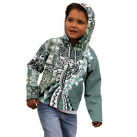Aloha Vintage Plumeria Hawaiian Tapa Pattern Kid Hoodie Dark Turquoise Hawaiian Tapa Pattern - Polynesian Pride