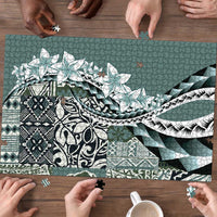 Aloha Vintage Plumeria Hawaiian Tapa Pattern Puzzle Dark Turquoise Hawaiian Tapa Pattern - Polynesian Pride