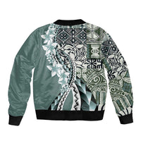 Aloha Vintage Plumeria Hawaiian Tapa Pattern Sleeve Zip Bomber Jacket Dark Turquoise Hawaiian Tapa Pattern - Polynesian Pride