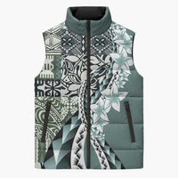 Aloha Vintage Plumeria Hawaiian Tapa Pattern Sleeveless Puffer Jacket Dark Turquoise Hawaiian Tapa Pattern - Polynesian Pride