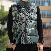 Aloha Vintage Plumeria Hawaiian Tapa Pattern Sleeveless Puffer Jacket Dark Turquoise Hawaiian Tapa Pattern - Polynesian Pride